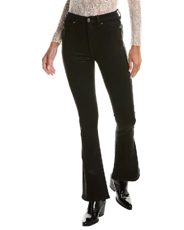 knit cotton pants -7 For All Mankind Tailorless Ultra High-Rise Coated Black Skinny Boot Jean