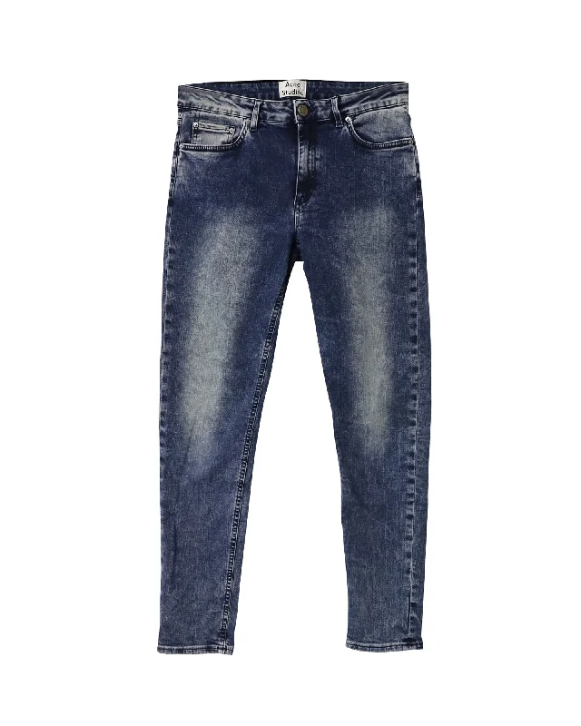 fitted clean pants -Acne Studios Skin 5 Skinny Jeans in Navy Blue Cotton Denim