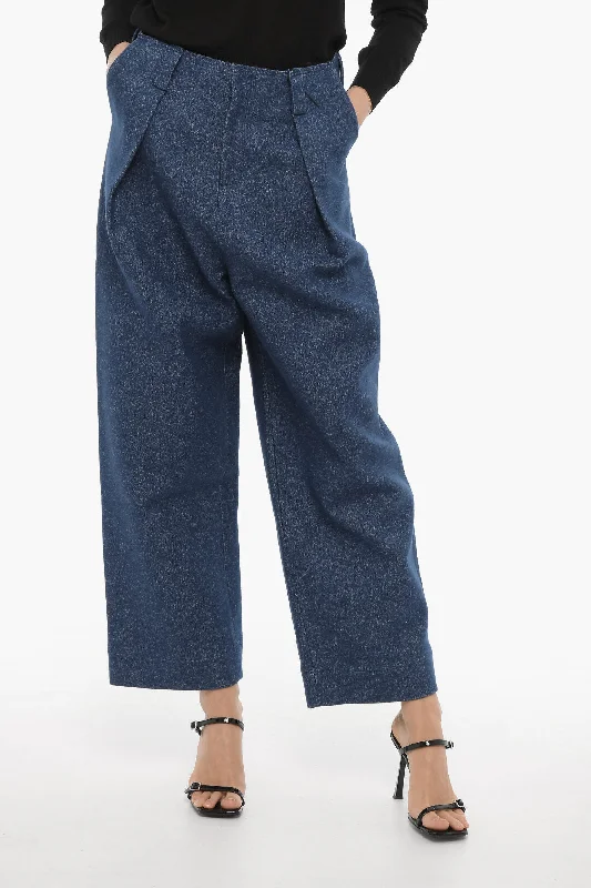 plain polished pants -Ader Error BLUE MARK Low Waist Oversized Fit Single Pleat Pants