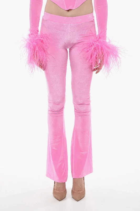 soft textured pants -Adriana Hot Couture Boot Cut Chenille Pants with Side logo