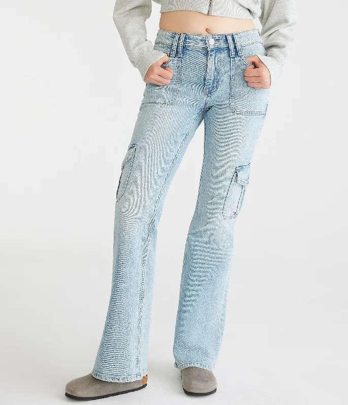 relaxed oversized pants -Aeropostale Flare Mid-Rise Cargo Jean