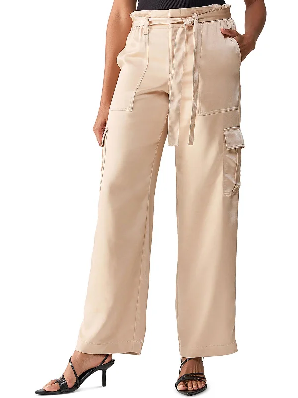 running fast pants -All Tied Up Womens Satin Wide Leg Cargo Pants