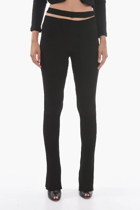 jersey smooth pants -ANDREĀDAMO Ribbed Knit Trousers with Skinny-fit