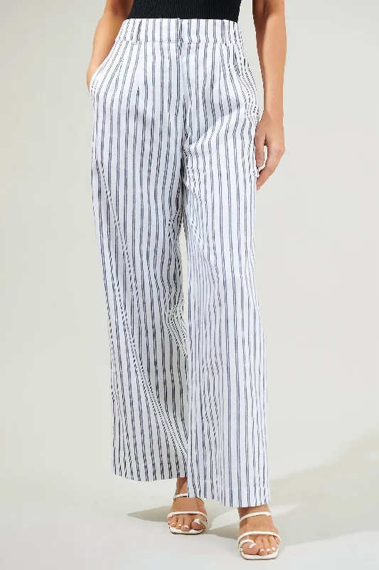 elastic rib pants -Arlah Striped Pleated Pant In Navy Blue