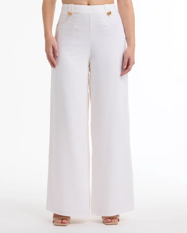 basic clean pants -BEBE Women's High Waist Wide Leg Pant with Button Tab Detail