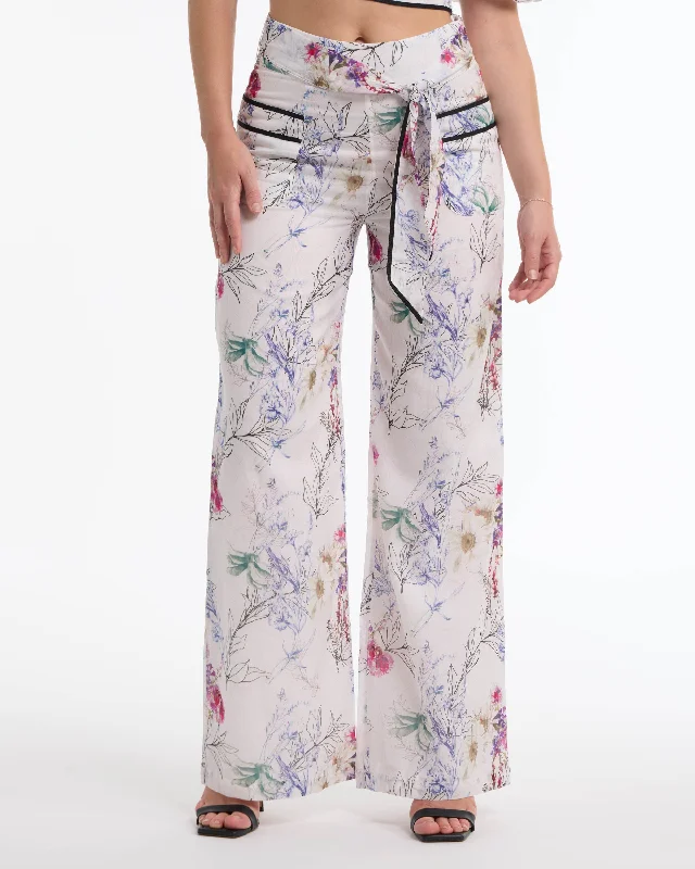 silky cotton pants -BEBE Women's High Waisted Floral Flowy Pants