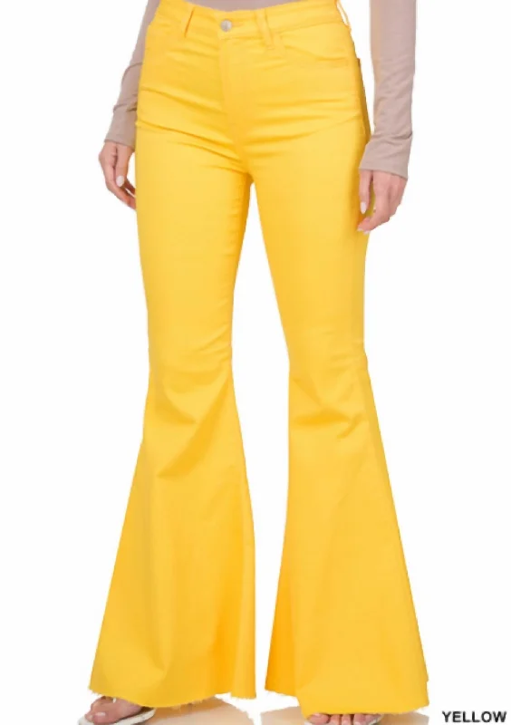 pleated fun pants -Bell Bottoms Pant In Yellow