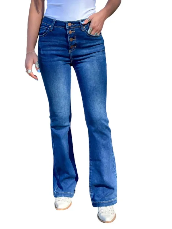 silky cotton pants -Button Down Boot Cut Jeans In Dark Wash