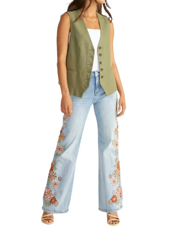 cotton mix pants -Charlee Wide Leg Jeans In Spring Neptune