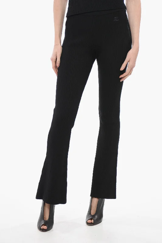 active vented pants -Courreges Ribbed Bootcut Pants with Side Zip