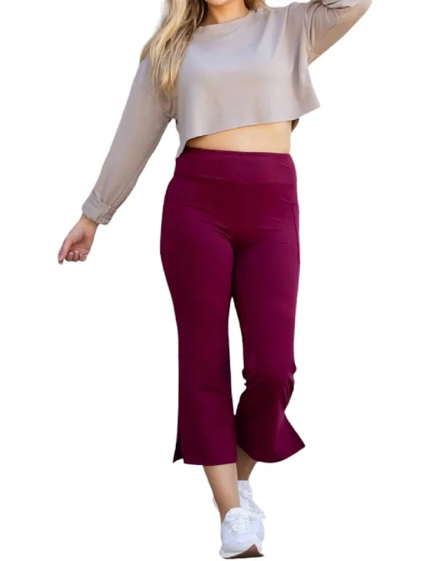 silky cotton pants -Courtney High Waisted Gaucho Pants In Maroon