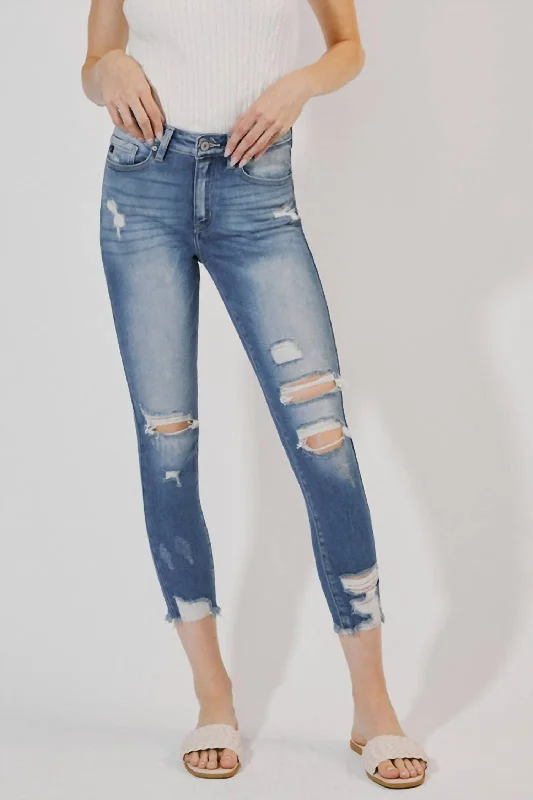 long cozy pants -Distressed Ankle Skinny Jeans In Medium Wash