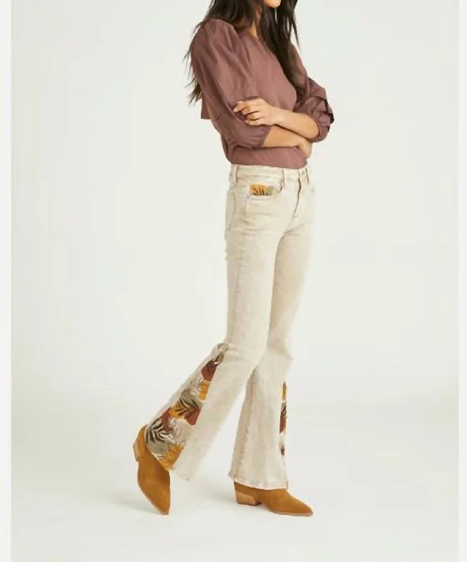 vibrant plaid pants -Farrah Flare Jeans In Tan Surreal