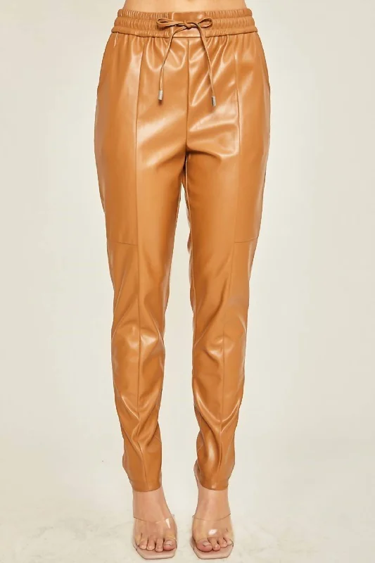 oversized relaxed pants -Faux Leather Pants In Camel