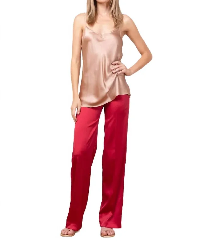 relaxed everyday pants -Flavia Satin Pant In Red