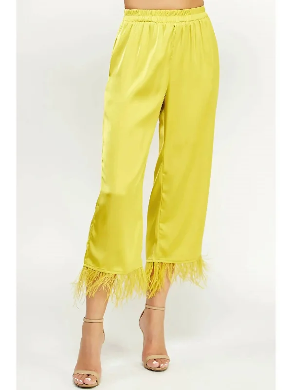 loose chill pants -Foncy Feather Trim Pants In Chartreuse