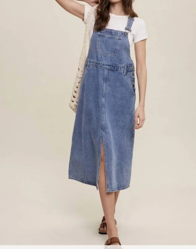 pattern quirky pants -Girl Next Door Overall Dress In Denim