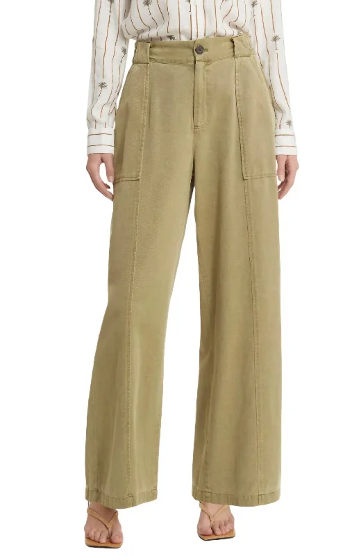 sports vented pants -Greer Cotton Blend Straight Leg Pants In Canteen