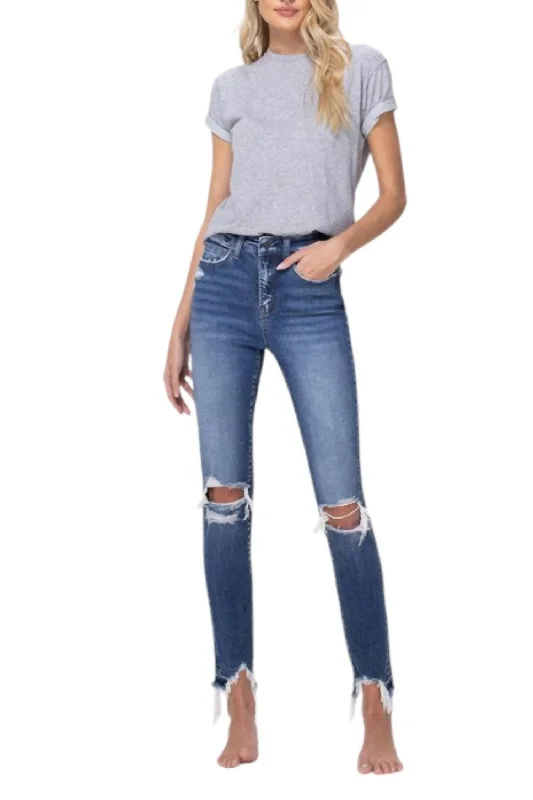 bright striped pants -High Rise Ankle Skinny Jeans In Denim Blue