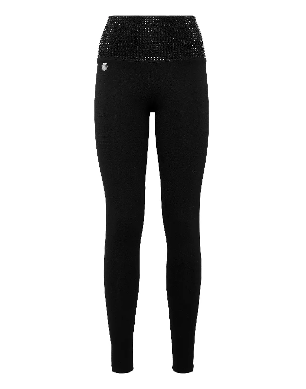 cotton knit pants -High Waist Leggings  with Crystals