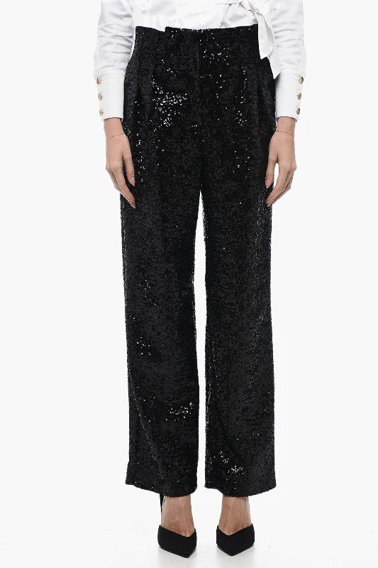 neutral simple pants -In The Mood For Love Sequined CLYDE Pants with Wide Leg