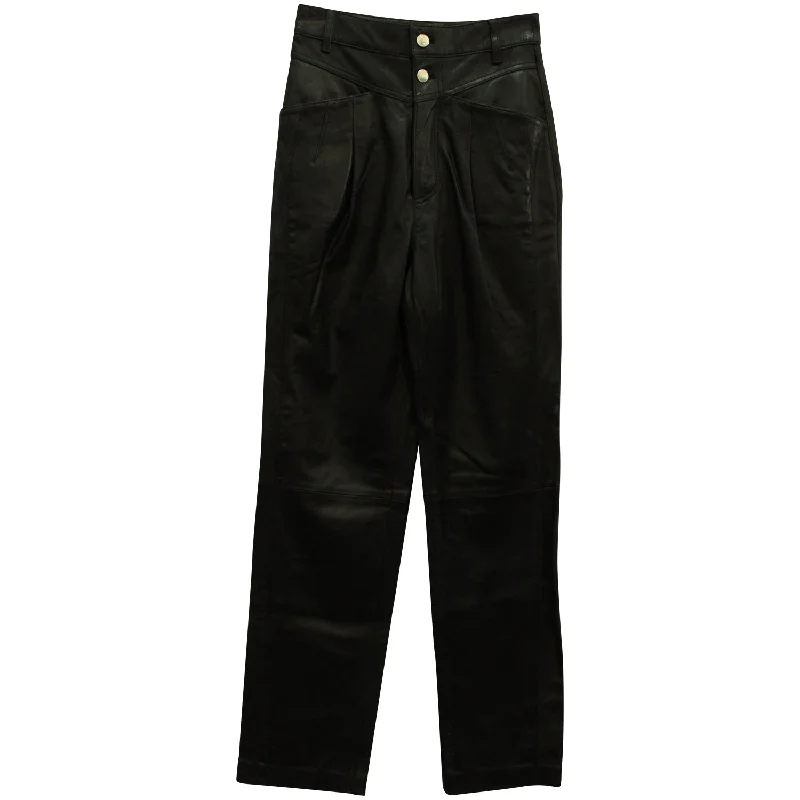 rugged outdoor pants -Iro Heim Pleated Straight Leg Pants in Black Leather