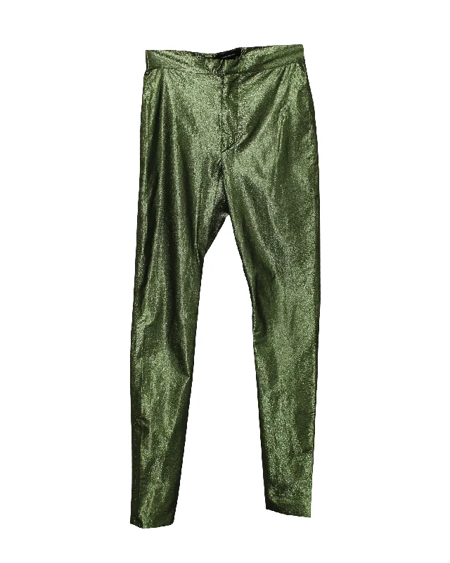 warm base pants -Isabel Marant Shiny Trousers in Green Polyamide