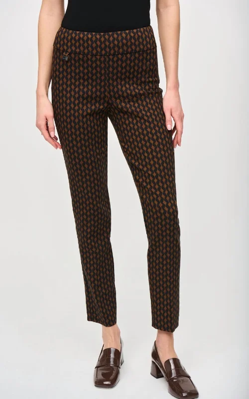 iconic retro pants -Jacquard Woven Abstract Slim Fit Pant In Cinnamon Multi