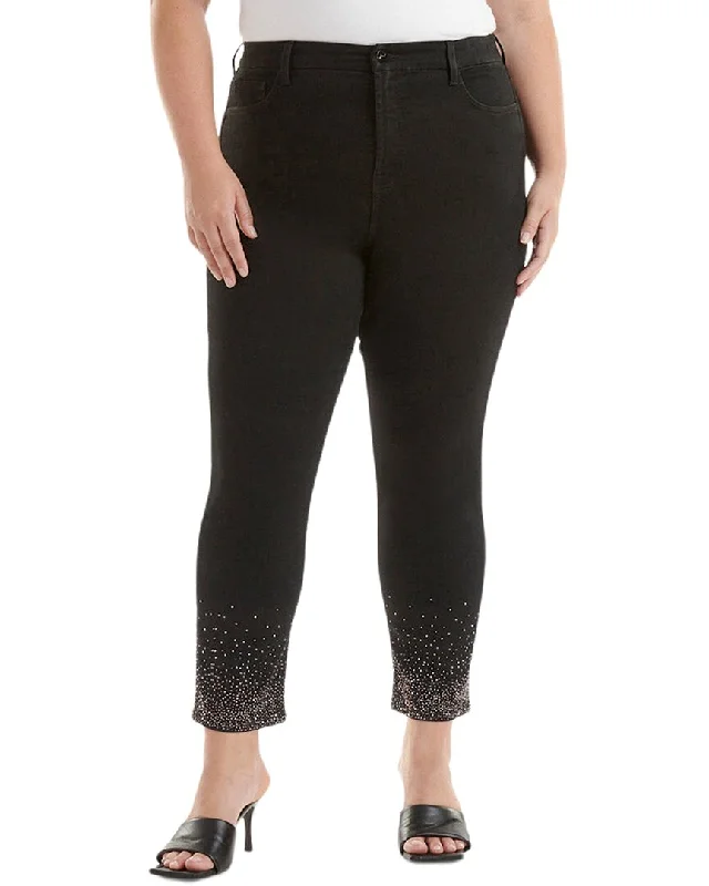 soft textured pants -Jen7 Plus Black High-Rise Ankle Skinny Jean