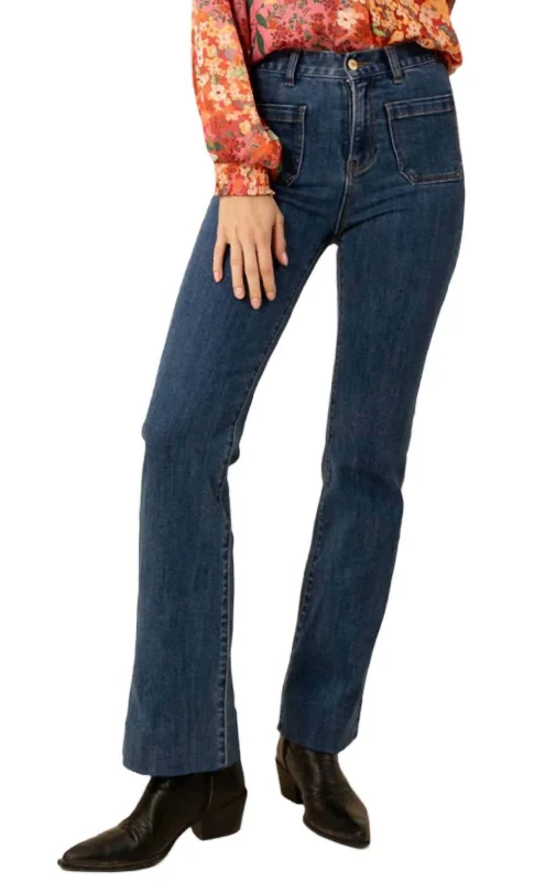 athletic vivid pants -Jenna Pocket Denim Pants In Blue