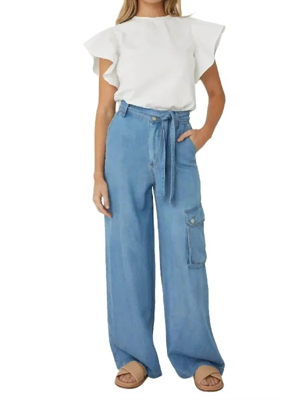 sleek solid pants -Jodi Denim Wash Pants In Indigo