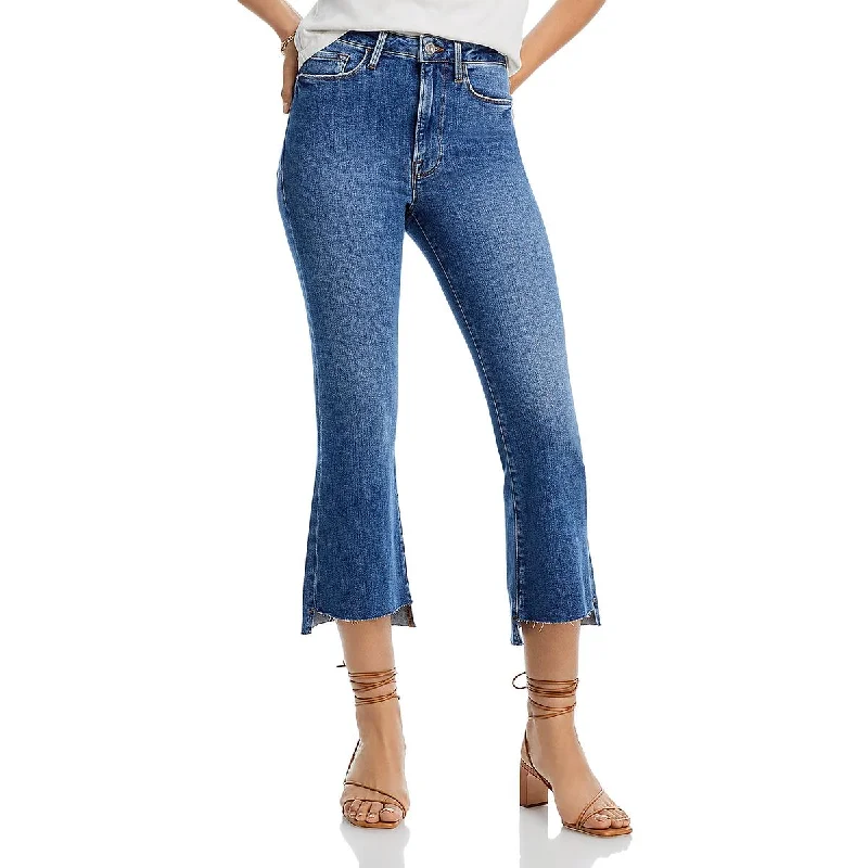 performance quick pants -Le Crop Womens Raw Hem Denim Flared Jeans