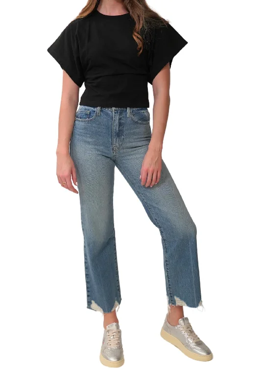 straight leg sleek pants -Le Jane Crop Jeans In Varsity Blues Chew