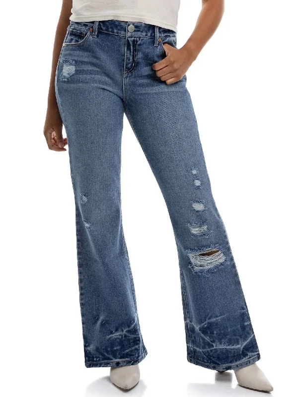 bold contrast pants -Leilani Destructed Mini Boot 32" Jeans In 1822 Denim