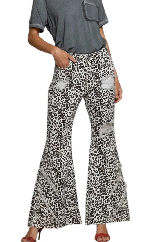 solid fitness pants -Leopard Print Pants In Vintage Ivory