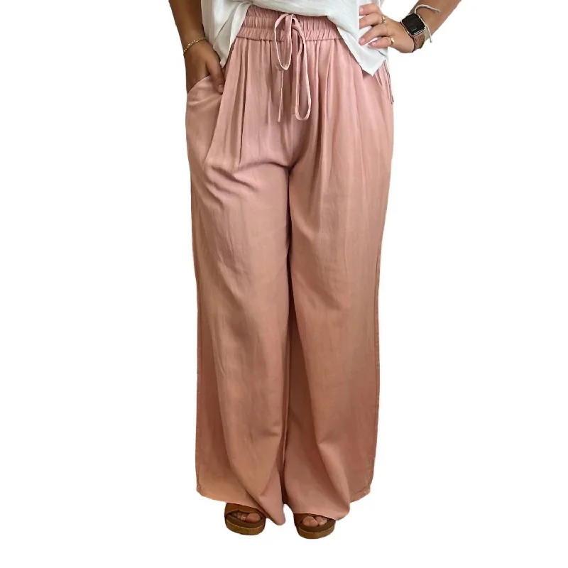 winter snug pants -Lightweight Wide Leg Pants In Light Pink