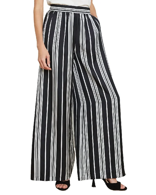 artistic floral pants -Lillian Wide Leg Pant In Black/white Striped