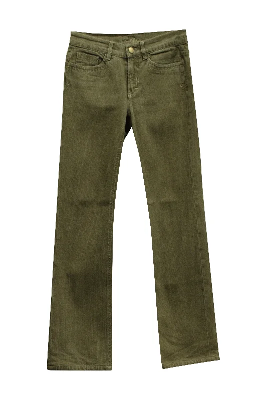 vibrant plaid pants -Loro Piana Straight Leg Pants in Green Cotton