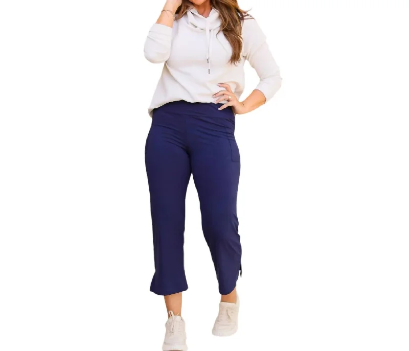 elegant straight pants -Lydia High Waisted Gaucho Pants In Navy