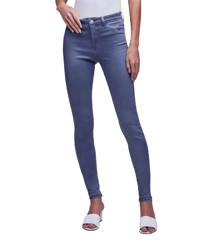 solid fitness pants -Marguerite Coated Skinny Jean In Gris Coated