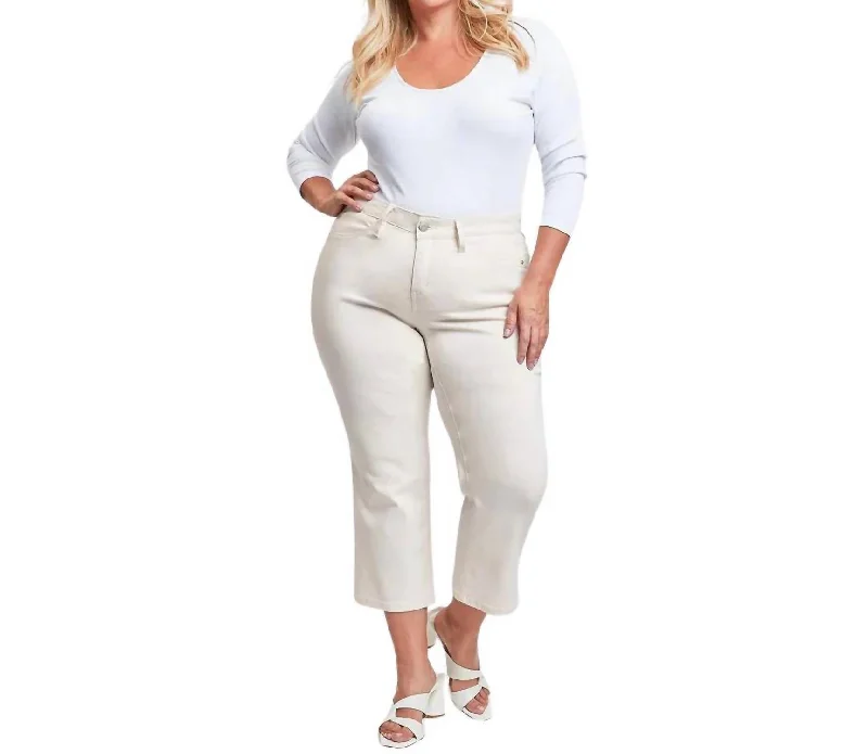 rib elastic pants -Mid-Rise Wide Leg Cropped Pants In Gardenia