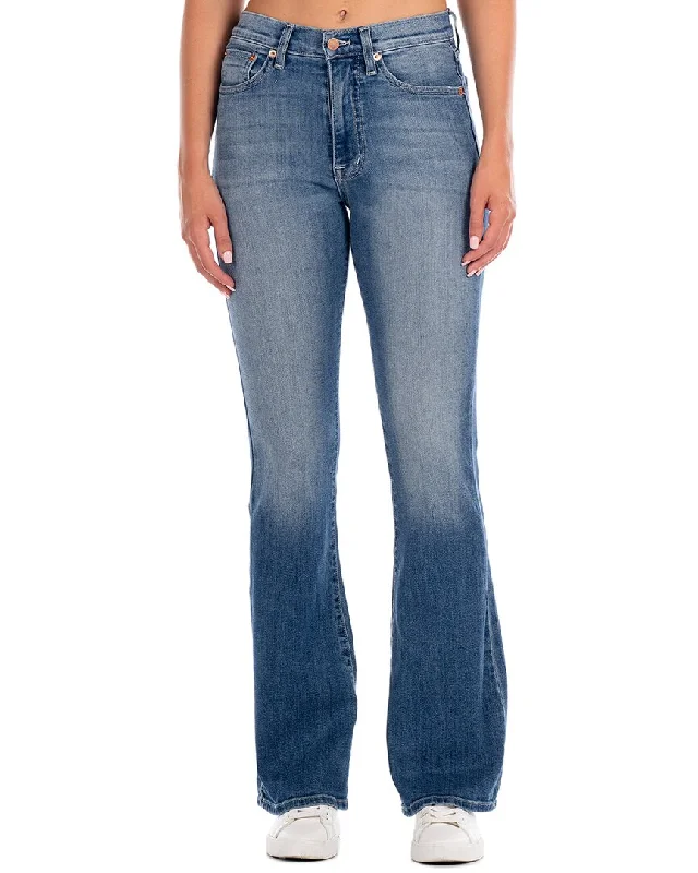 thick layered pants -Modern American Emmy Sunrise Blue Flare Leg Jean