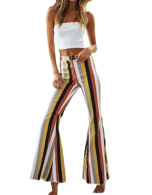 breezy cropped pants -Multicolor Stripe Bell Bottom Pants In Red Multi