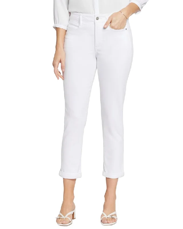 flowy hem pants -NYDJ High-Rise Girlfriend Optic White Jean