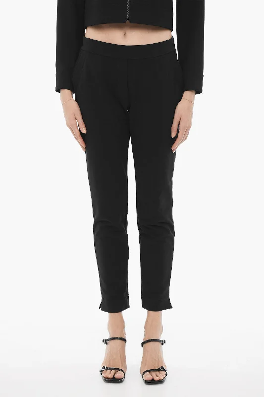 rib elastic pants -Oblò Unique Fleeced Cotton Casual Pants with Ankle Split