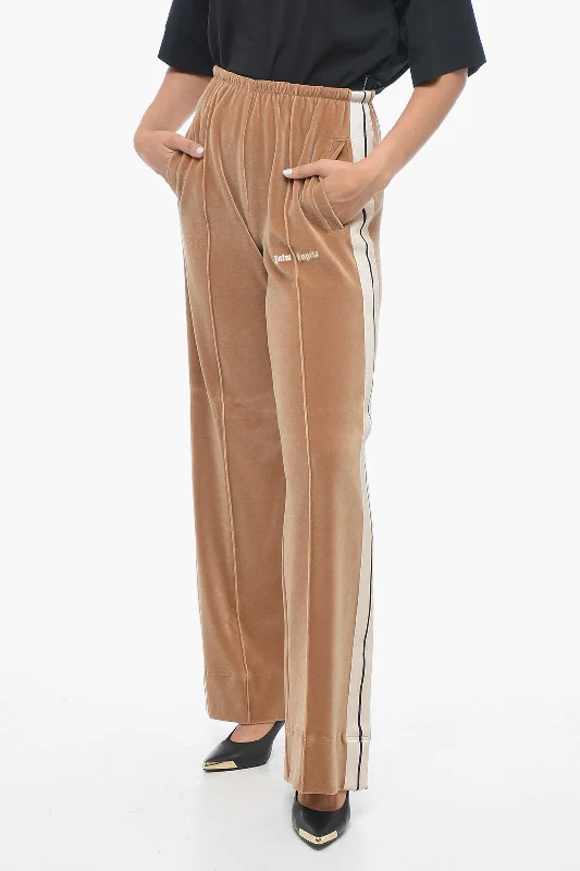 relaxed Friday pants -Palm Angels Velour Straight Fit Track Pants with Contrasting Bands