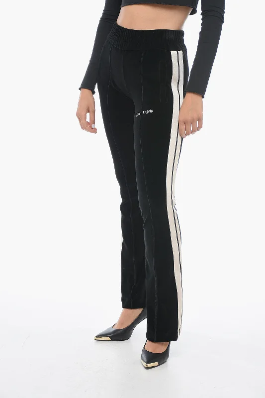 silky cotton pants -Palm Angels Velour Track Pants with Contrasting Bands