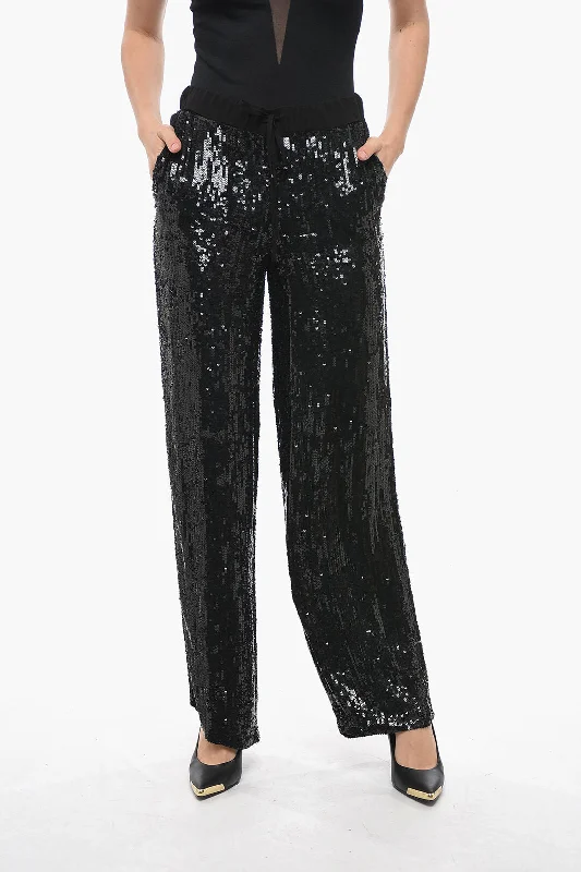 pleated fun pants -Parosh Sequined GOODY Wide-leg Pants