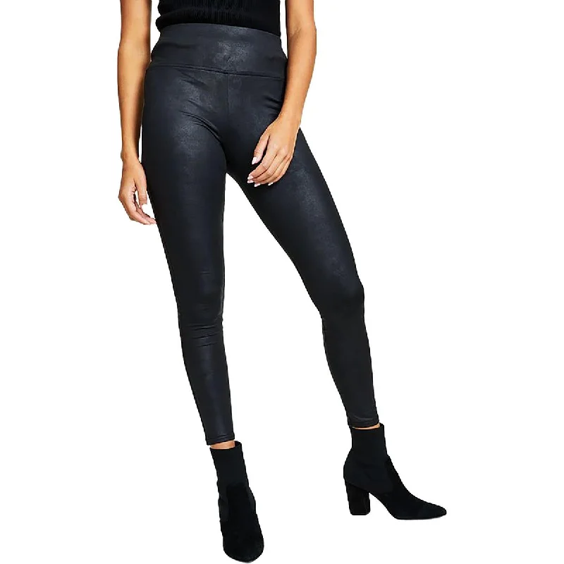 clean basic pants -Petites Womens Coated High Waist Leggings