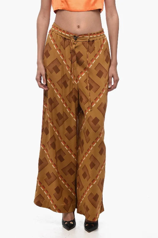 modern neat pants -Pierre-Louis Mascia Silk Palazzo Pants with Geometric Pattern